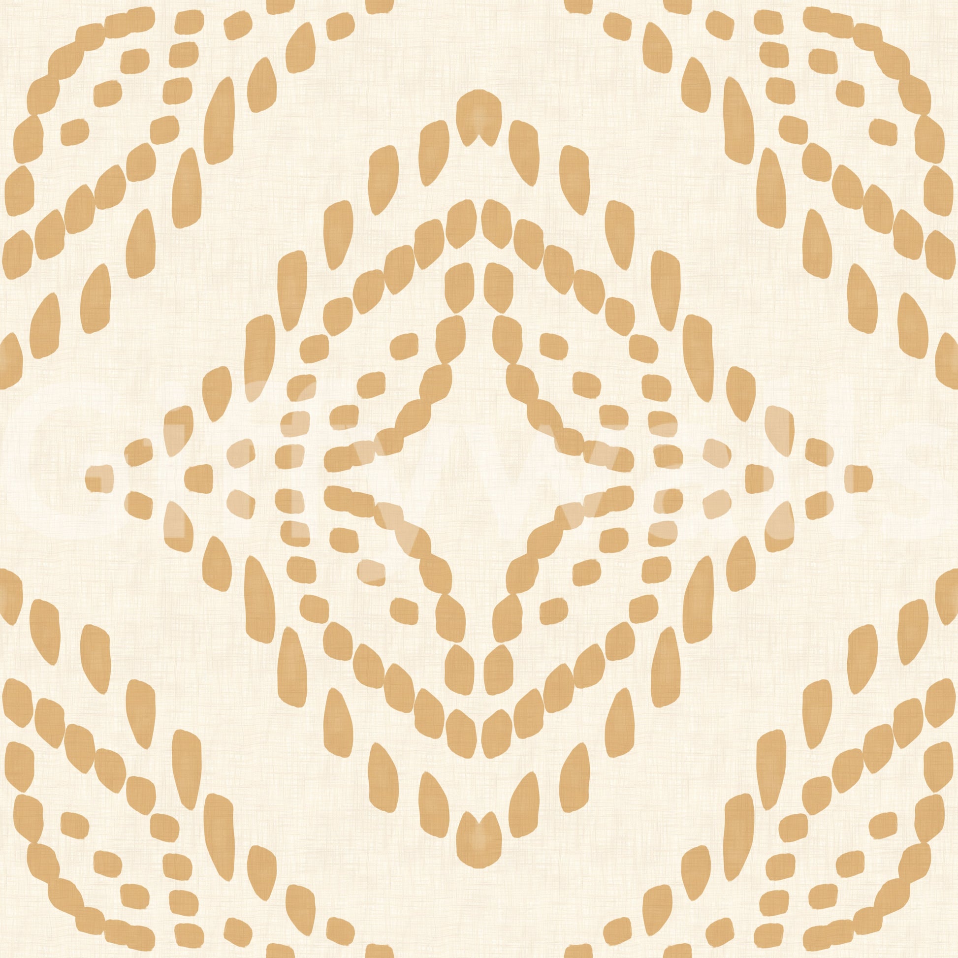 Warm honey marks balance the geometric structure of this cream linen-look wallpaper.