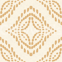 Warm honey marks balance the geometric structure of this cream linen-look wallpaper.