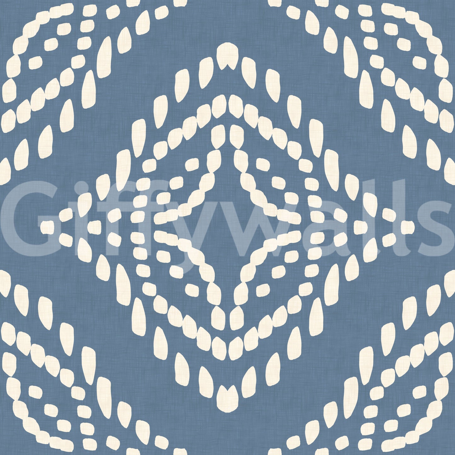 Outer rings of cream dots frame the larger diamond on this canvas slate wallpaper.