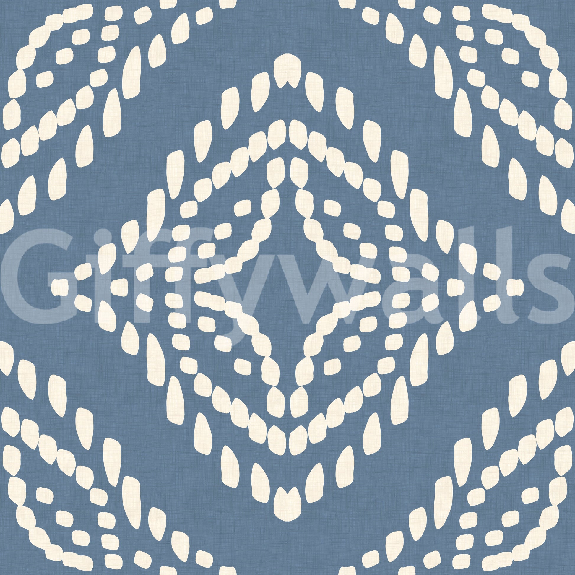 Outer rings of cream dots frame the larger diamond on this canvas slate wallpaper.