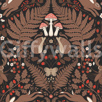 A pale cream butterfly anchors the lower middle of this dark fern wallpaper., GD9683