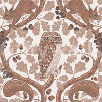 Curving branches sweep below the owl in this monochrome woodland wallpaper.