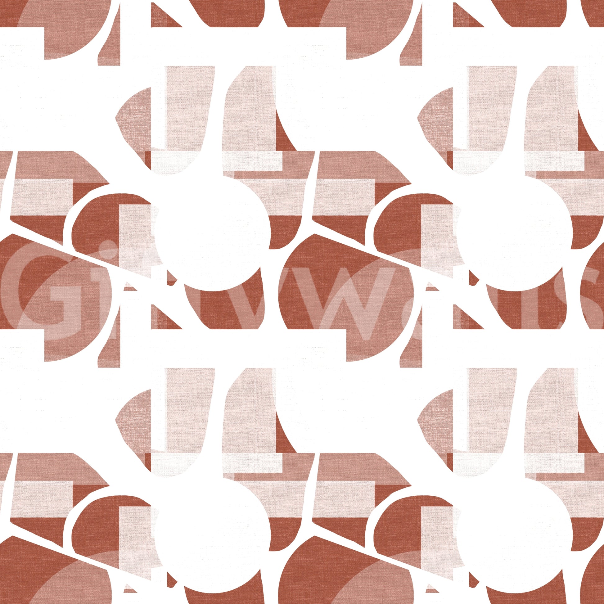 Bold rectangles meet curved arcs in a terracotta geometric wallpaper composition., GD9690