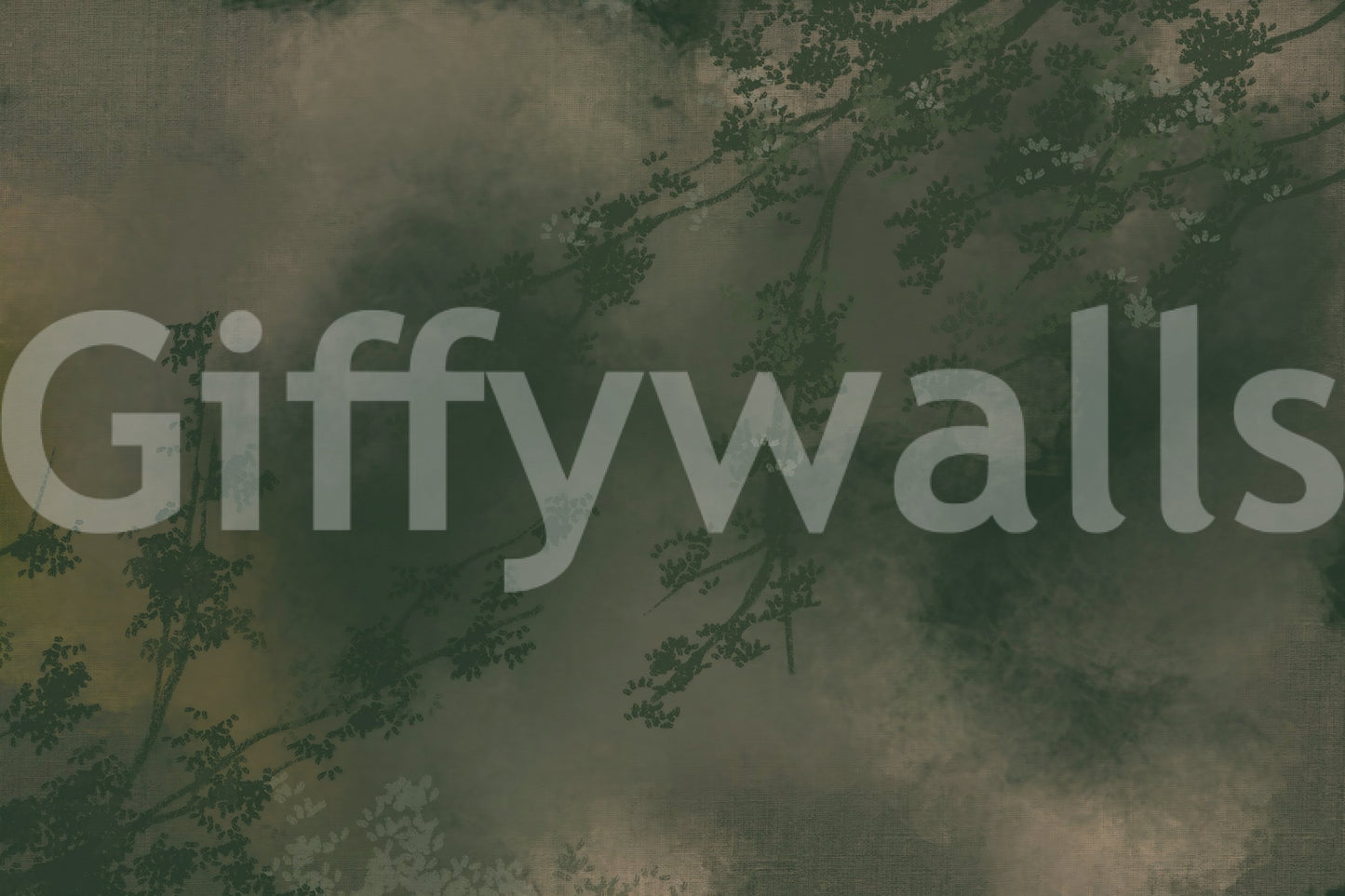 Verdant Mist forest wall mural with warm ochre undertones and dark green foliage