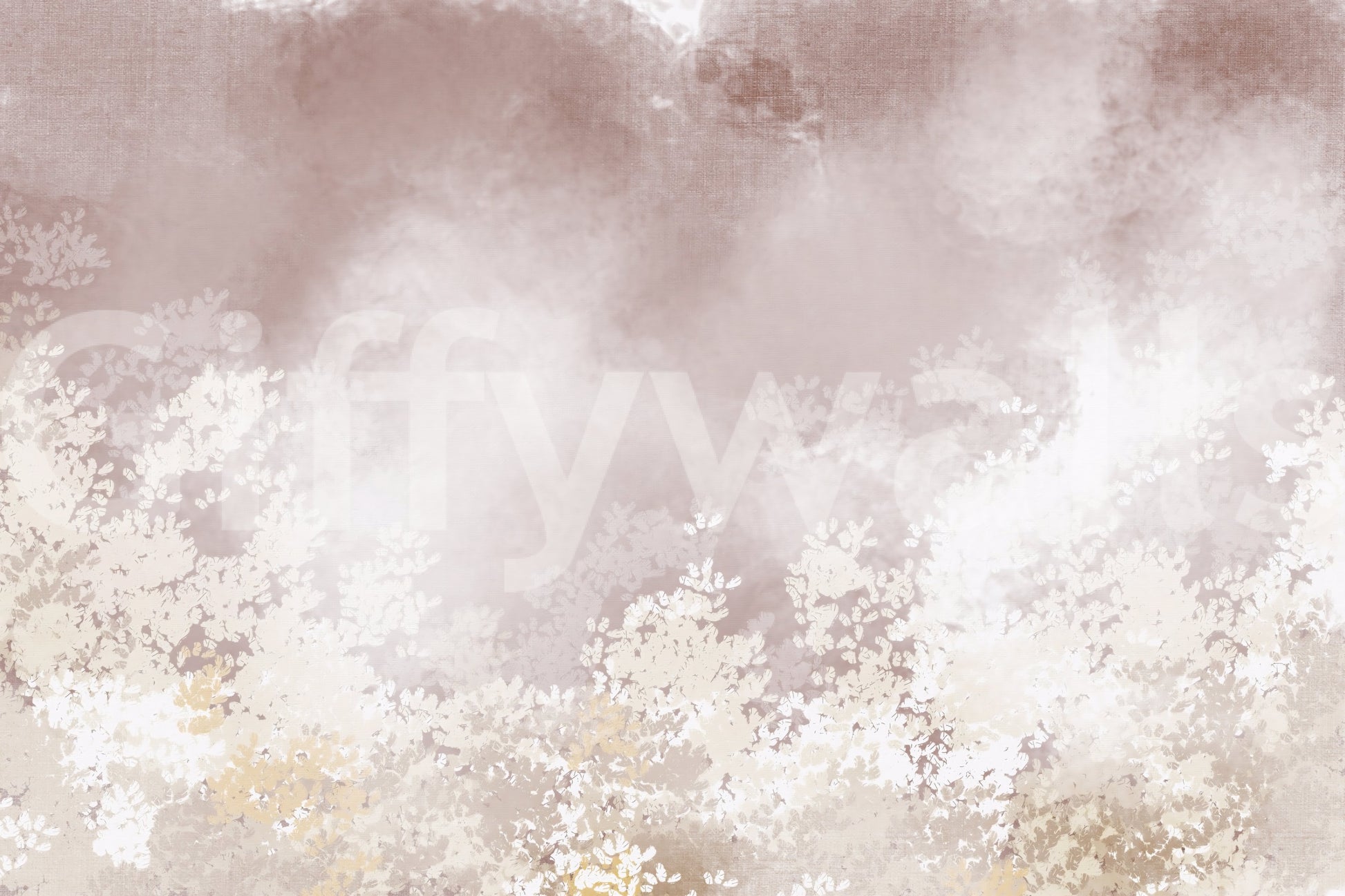 Layered cream and white botanicals on the Leaf Veil mural against a dusty rose ground