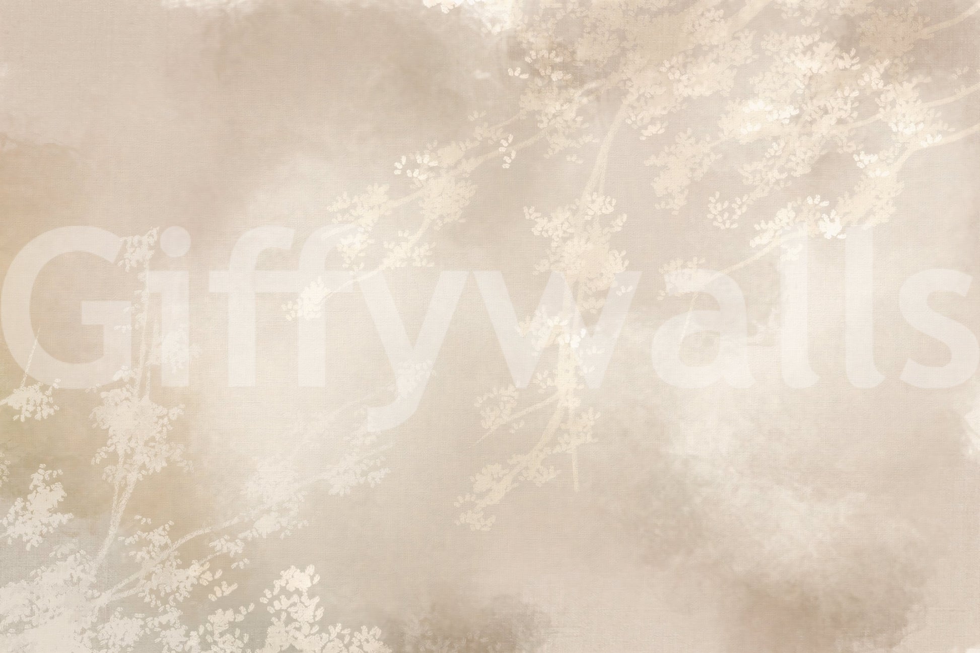 Abstract landscape wallpaper with watercolour-style botanical foliage in cream beige