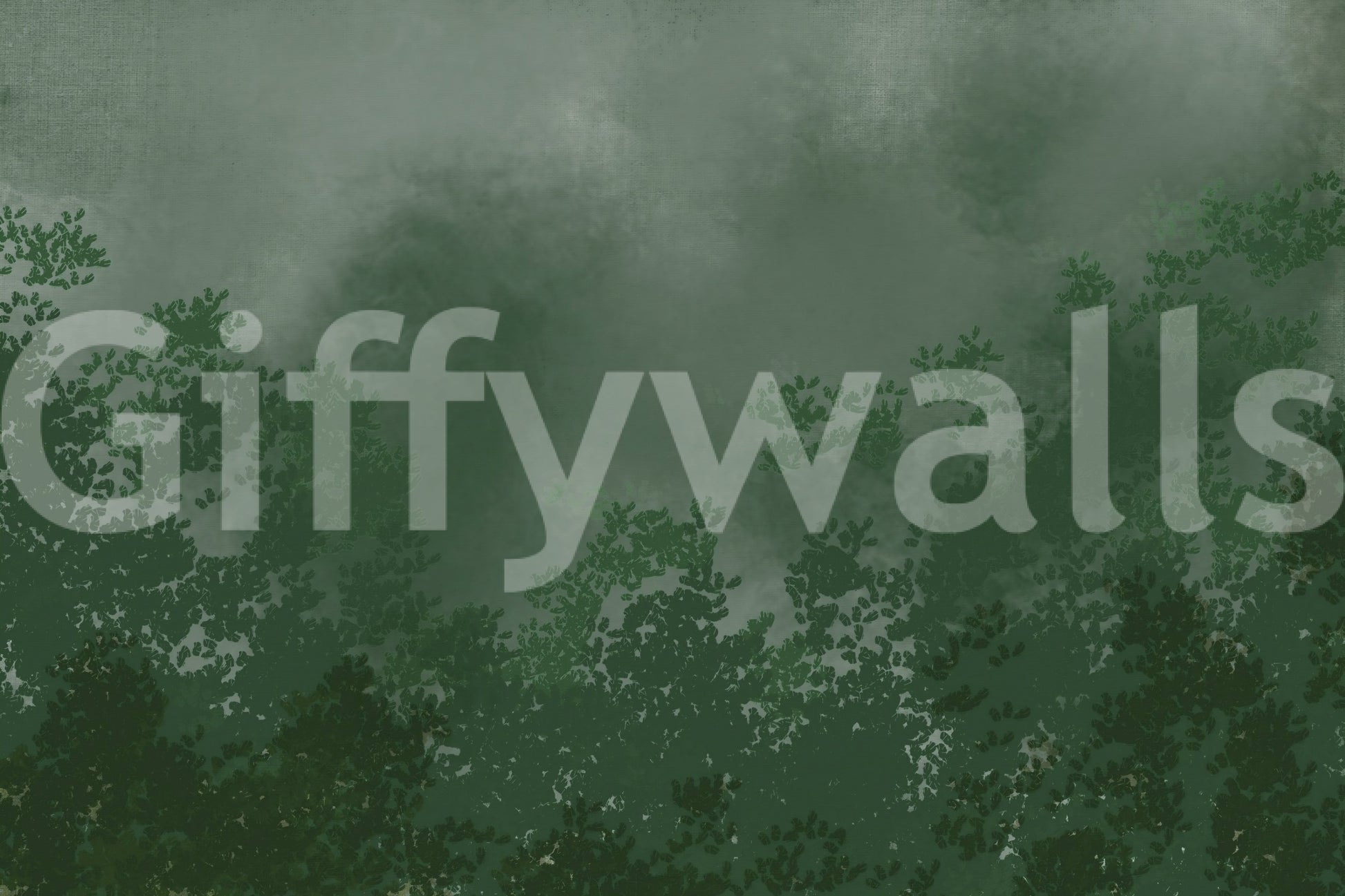 Deep forest green canopy in emerald canopy mist forest dark wall mural, GD9698