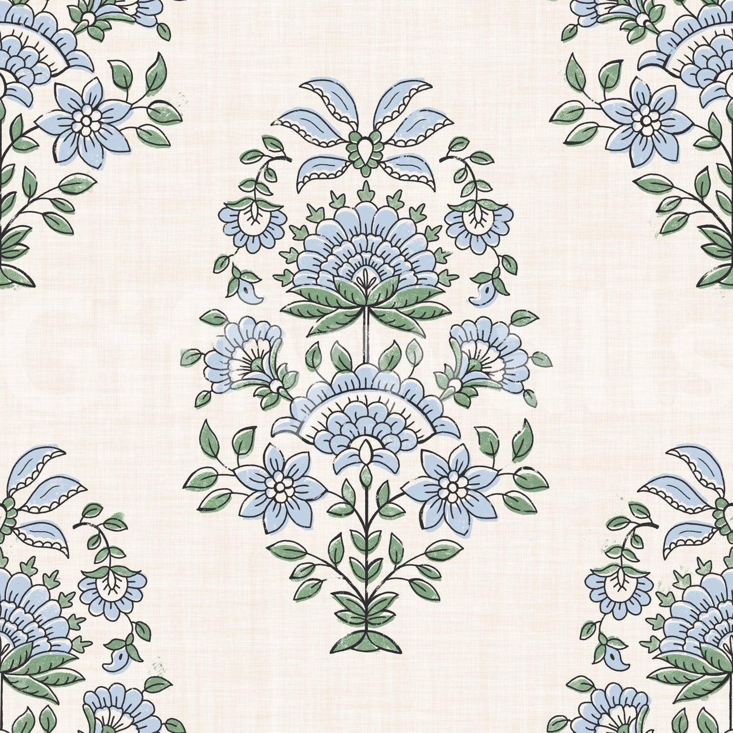 blue blooms in the Serene Floral Motif wallpaper