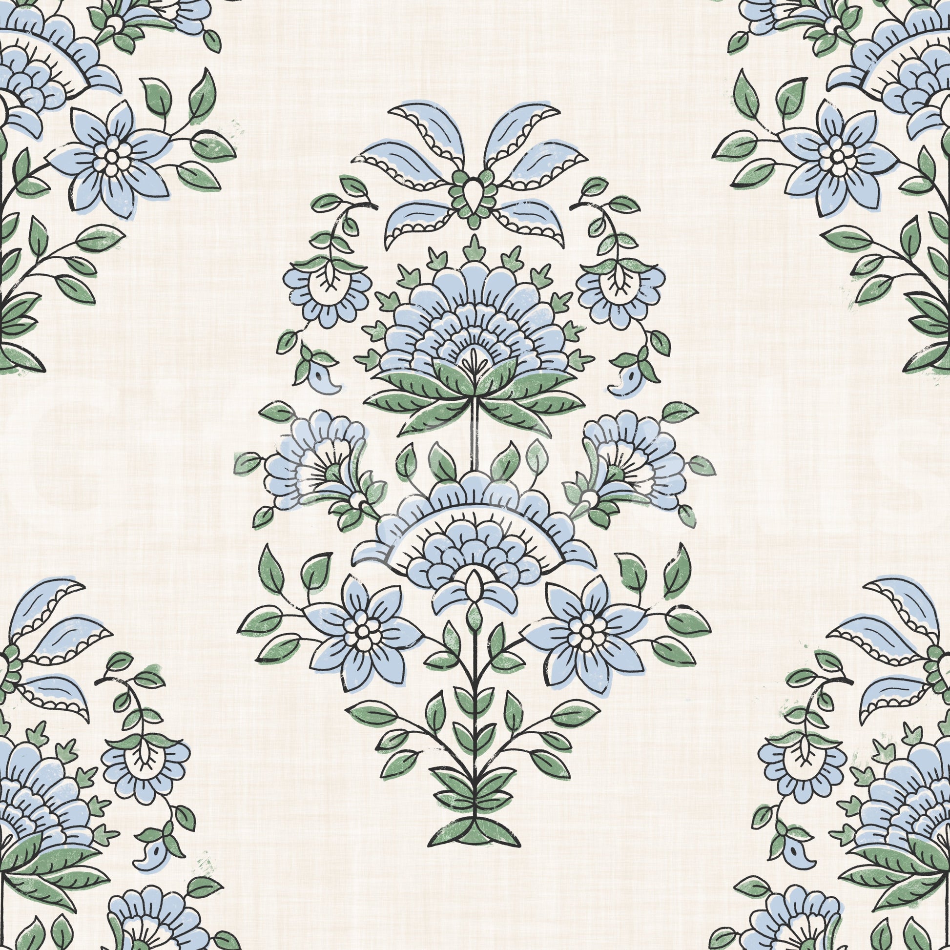 blue blooms in the Serene Floral Motif wallpaper