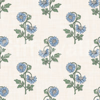Cream ground azure petal harmony wallpaper with evenly spaced blue stems, GD9700