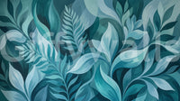 Deep teal fronds and broad leaves in the Serenity wall mural