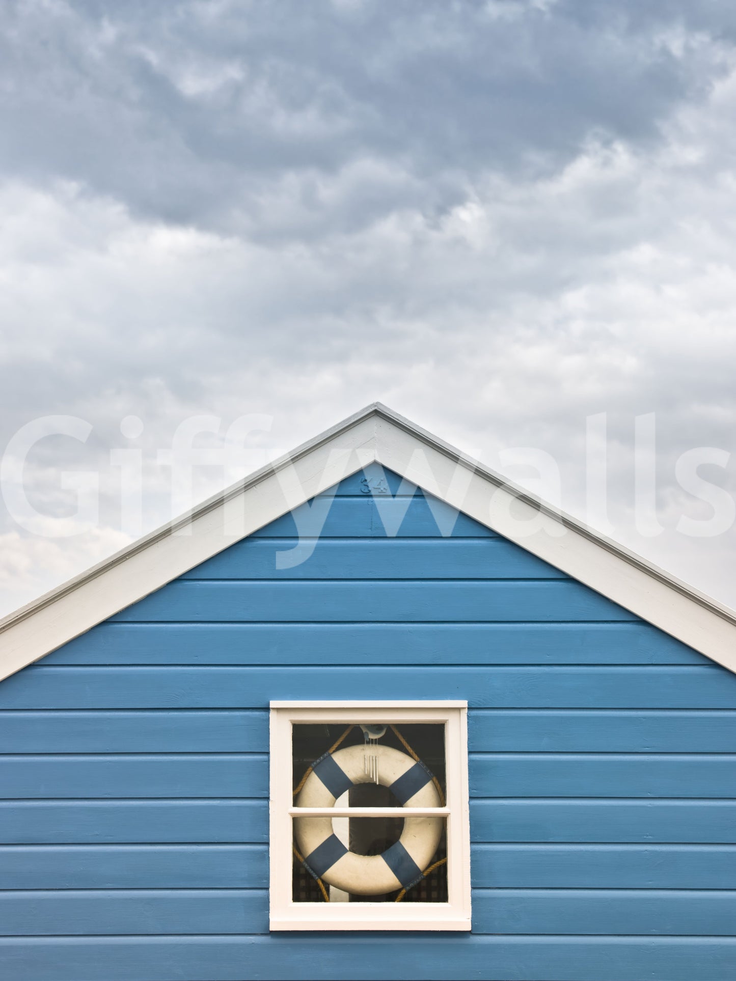 Blue Beach Hut Coastal Charm wall mural sized to fit any space