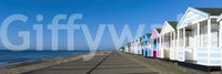 Coastal beach hut panoramic wall mural clear sky and sandy shoreline, GD9711