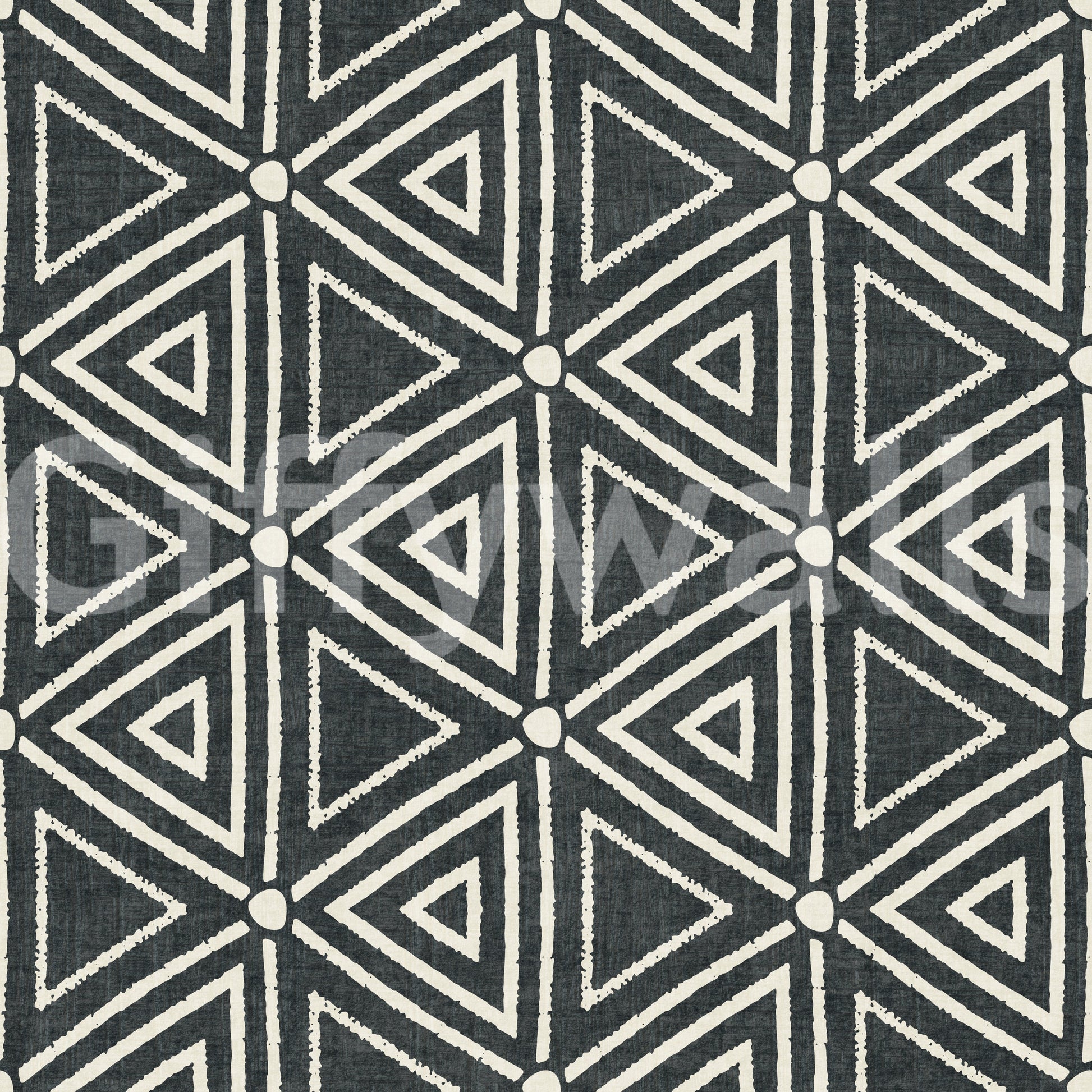 Geometric Triangle wallpaper inspired by classic Mudcloth weaving with charcoal tones.