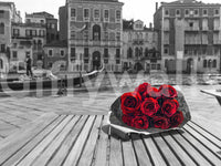 Saturated red roses over a black and white waterfront in this wall mural, GD9751