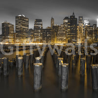 NYC Financial District at night in this selective-colour skyline wall mural