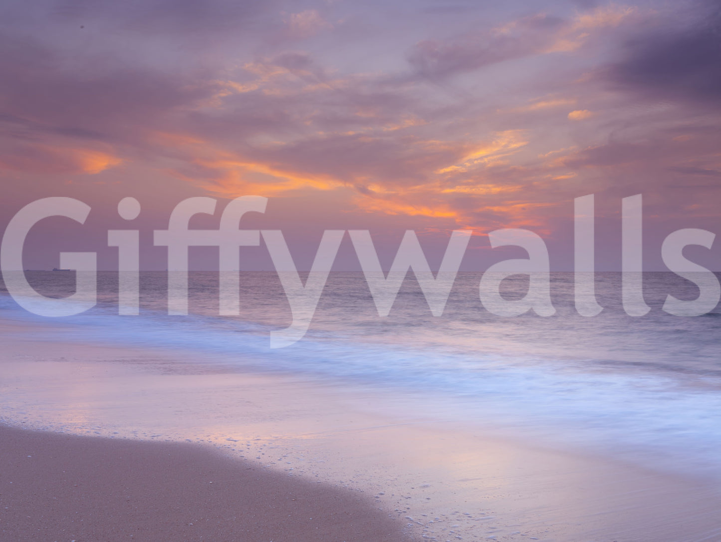 Wet sandy shore reflecting the sky on this Pastel Beach Serenity wall mural, GD9763