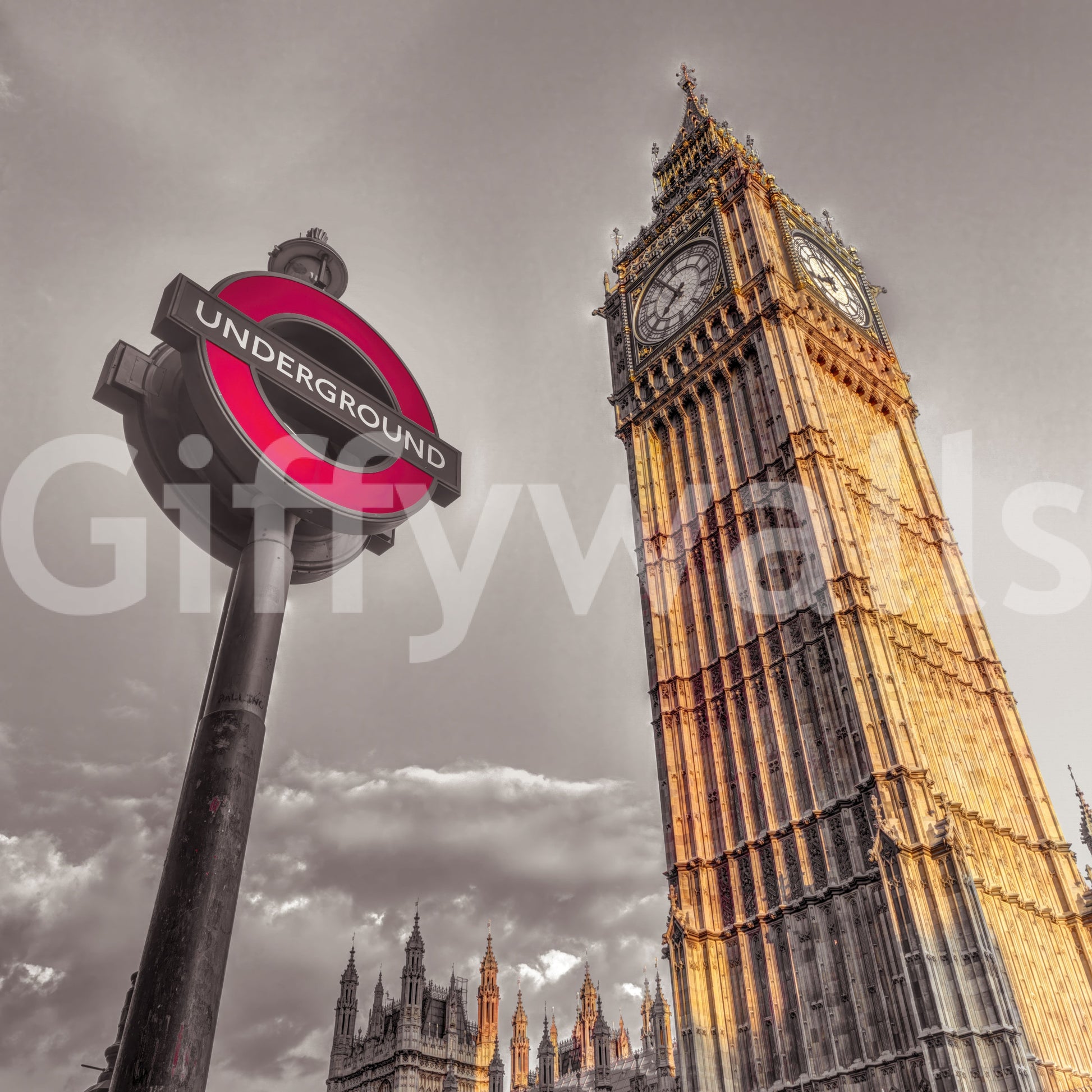 Gothic spires of Parliament fade into haze in the Golden Hour London wall mural., GD9772