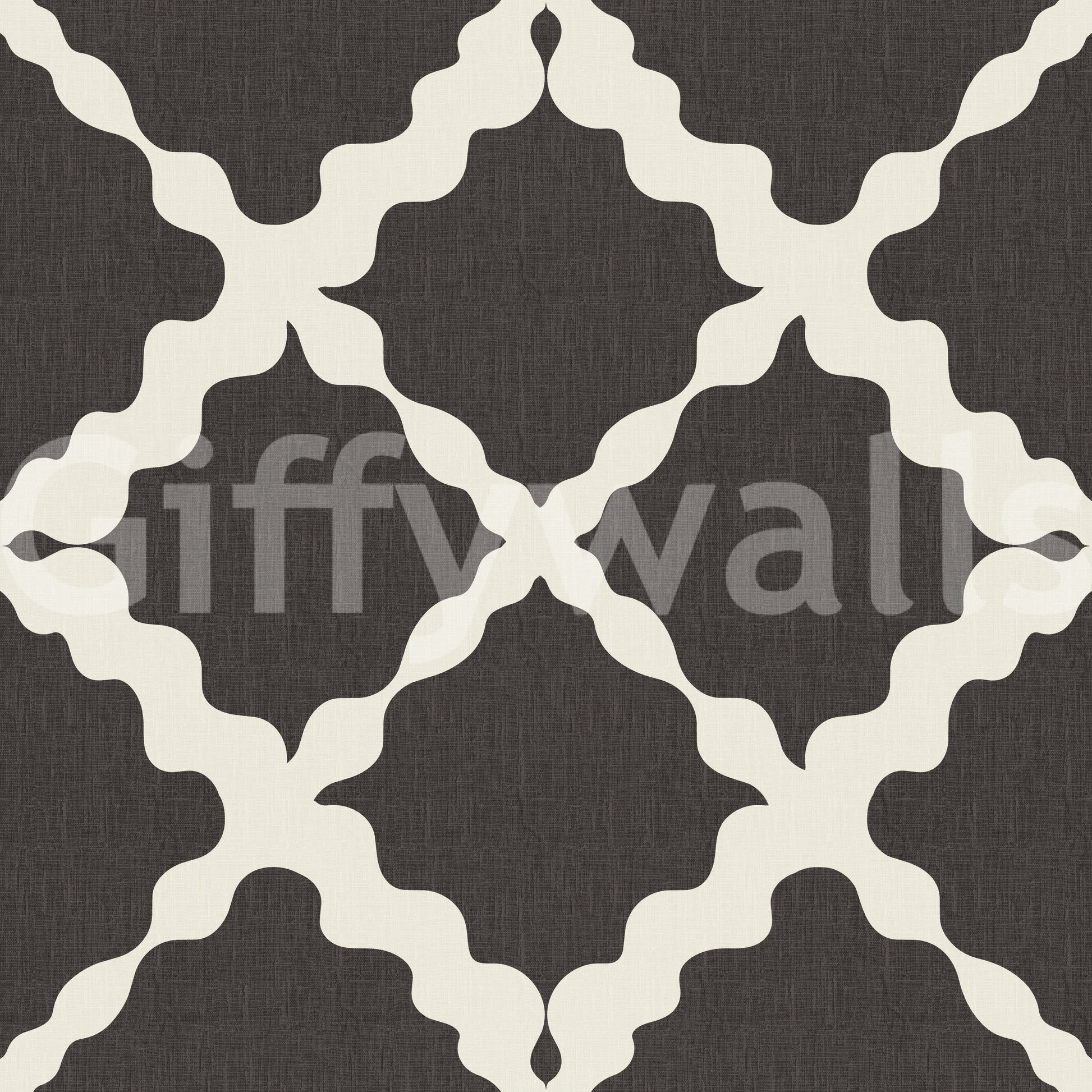 Textured lattice trellis geometric wallpaper in charcoal brown and cream repeating pattern.