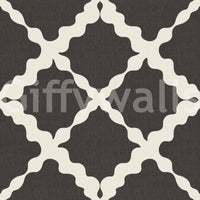 Textured lattice trellis geometric wallpaper in charcoal brown and cream repeating pattern.