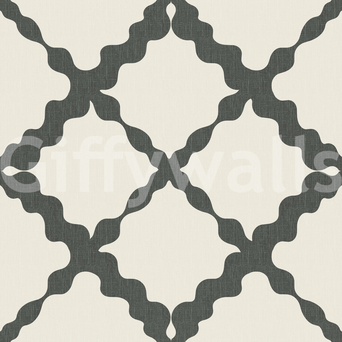 Grey cream trellis lattice pattern with geometric wallpaper.
