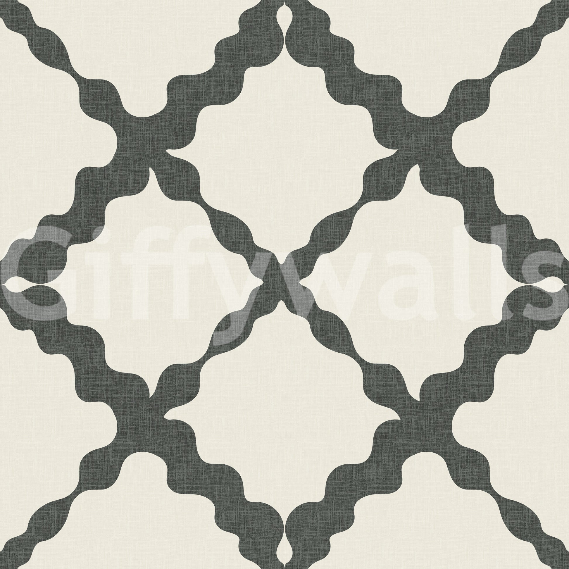 Grey cream trellis lattice pattern with geometric wallpaper.
