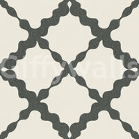 Grey cream trellis lattice pattern with geometric wallpaper.