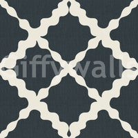Charcoal cream trellis lattice geometric pattern wallpaper. 