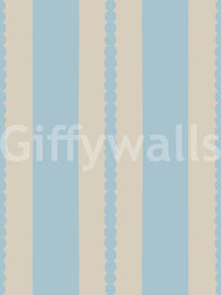 Scalloped stripe wallpaper swatch in powder blue and sand beige., GD9792