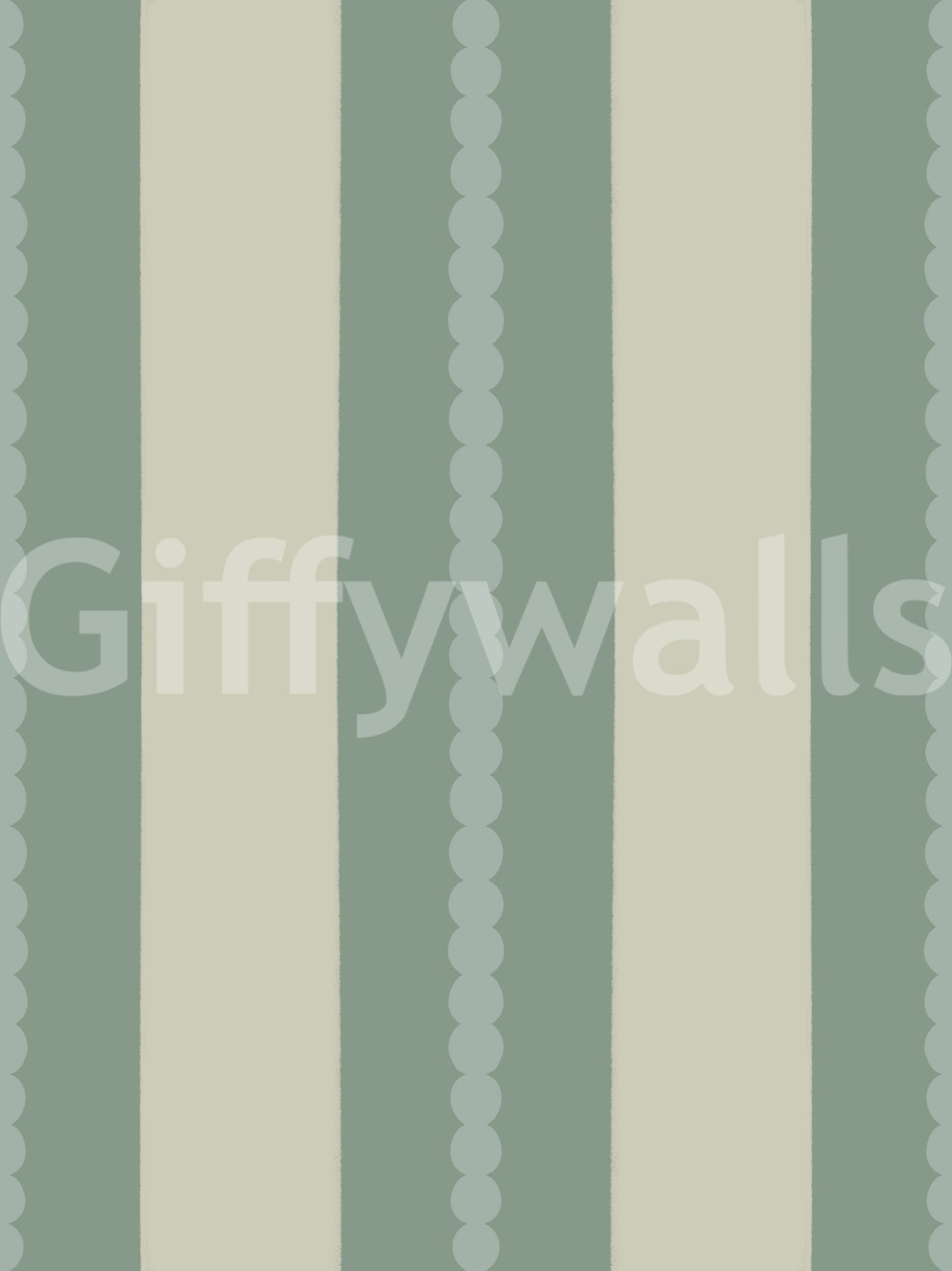 Soft sage green and beige striped wallpaper pattern with dot detail swatch., GD9795