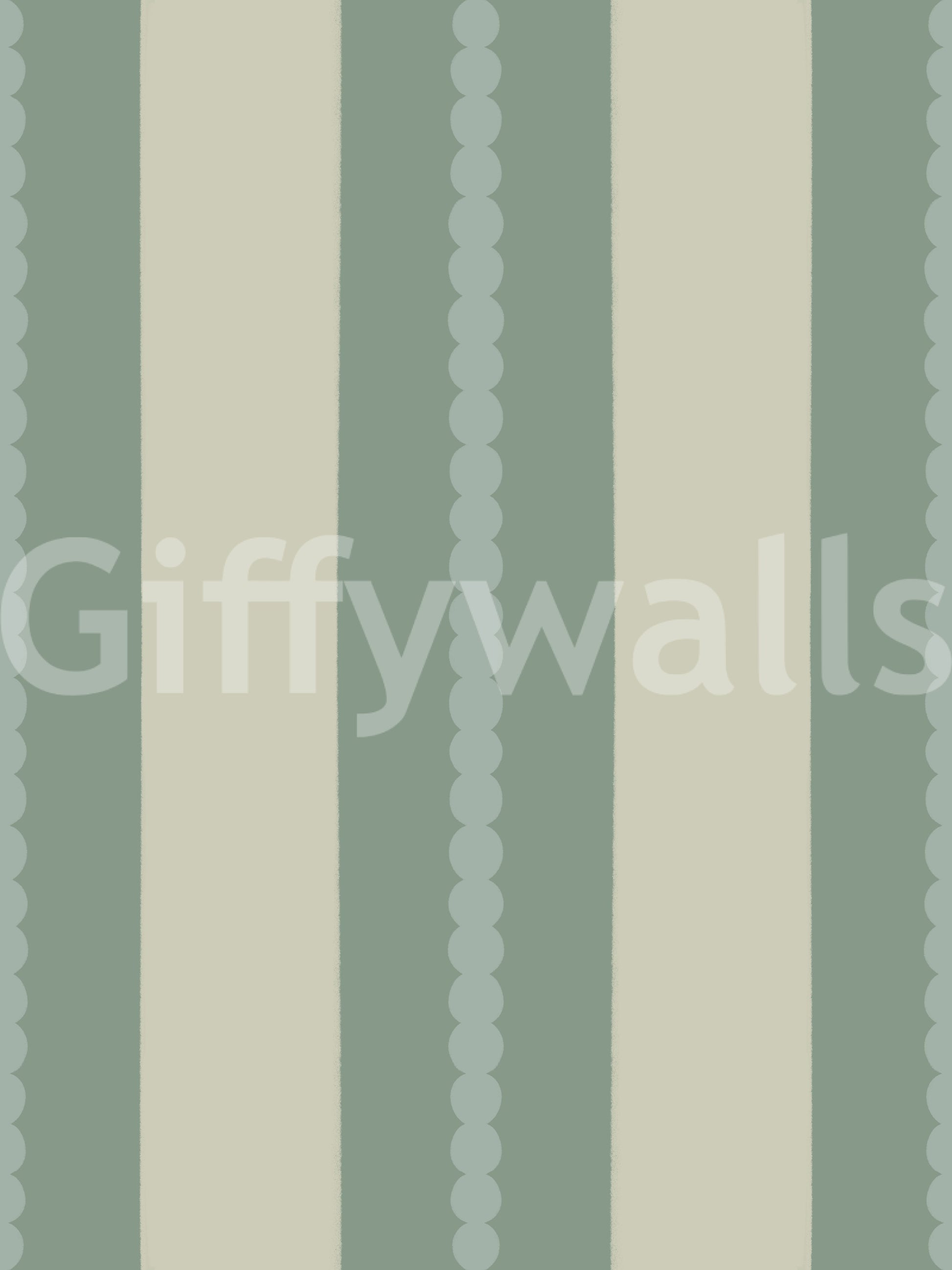 Soft sage green and beige striped wallpaper pattern with dot detail swatch., GD9795