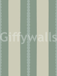 Soft sage green and beige striped wallpaper pattern with dot detail swatch., GD9795