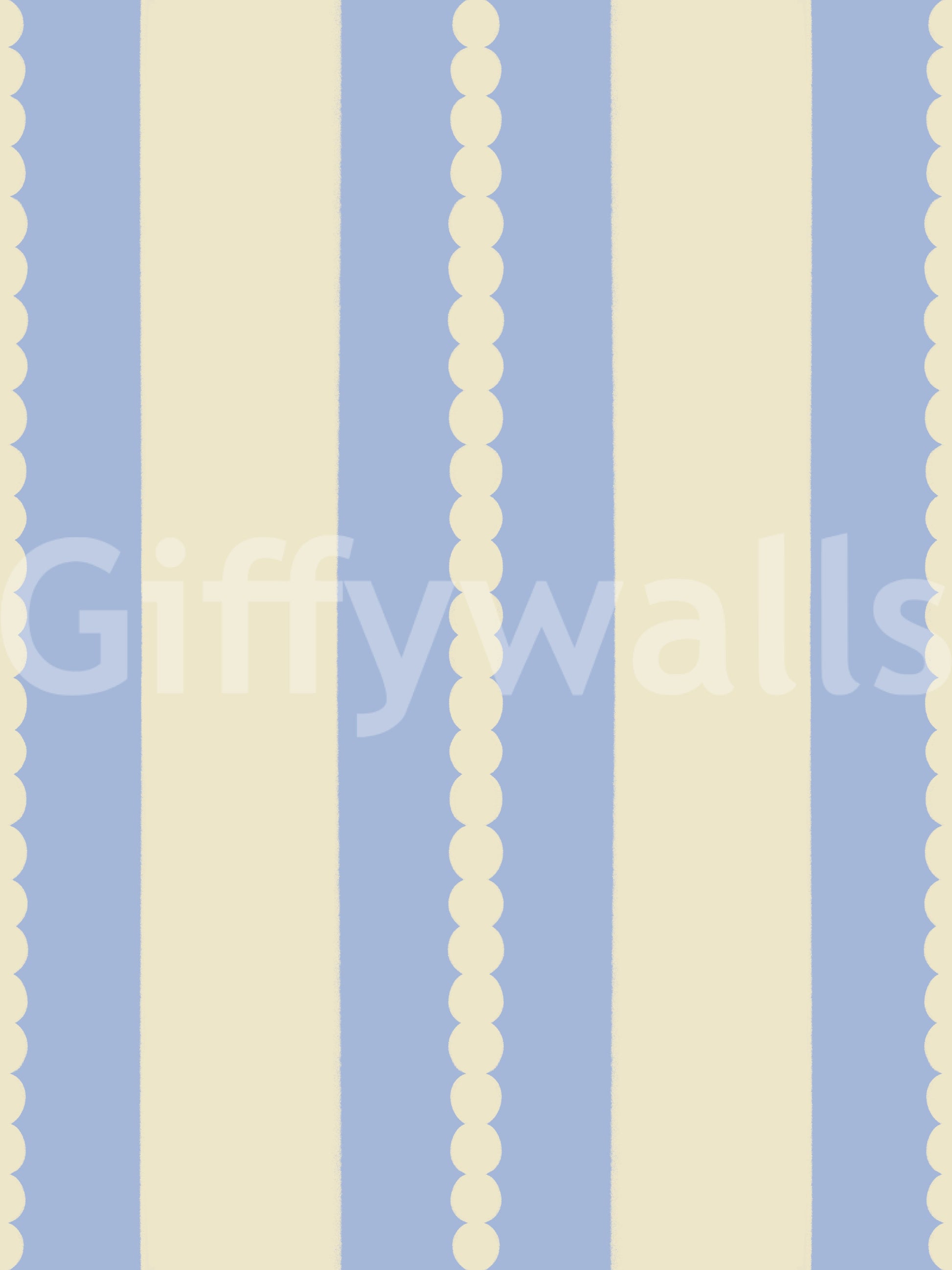 Scalloped Sky Stripes Wallpaper base pattern in blue and cream.