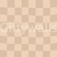 oft distorted checkerboard wallpaper in cream and tan shades.