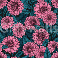 Blue leaves and garden flower illustration wallpaper on black background.