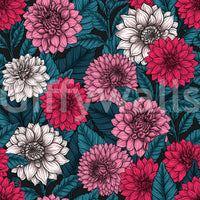 Symmetrical dahlia wallpaper print with decorative floral petal art.