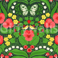 Dollhouse garden, pansies, birds and butterflies Wallpaper with white butterfly art.