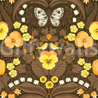 Large white butterflies with black spots on a dark brown patterned wallpaper.