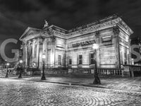 Dark sky and illuminated building wall mural with Neoclassical museum exterior visual, GD9846