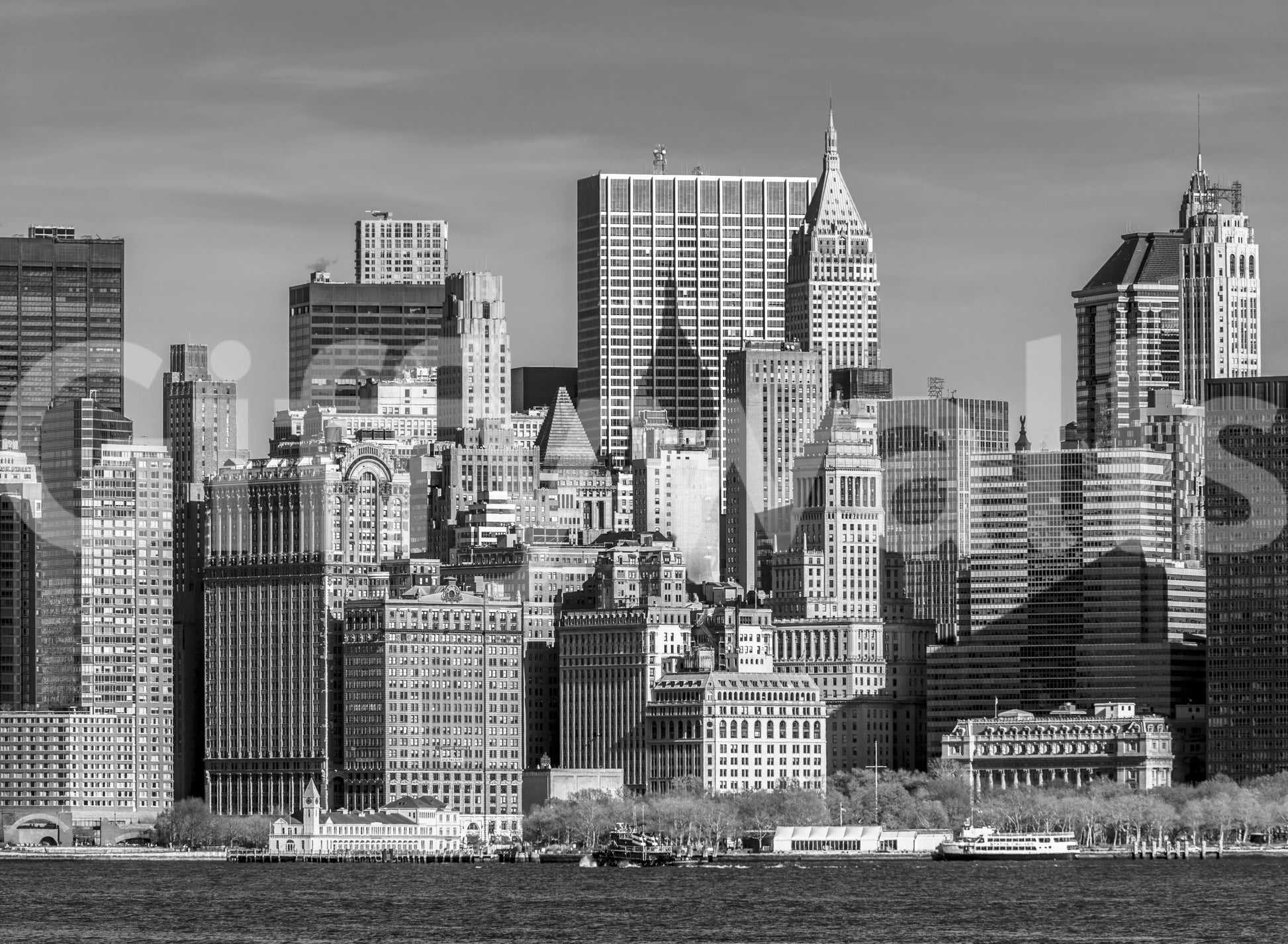 Black and white Manhattan city vista for a textured effect wall mural.