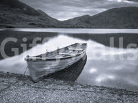 Black and white peaks wall mural with mountain range and water reflection., GD9853