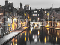 Vintage industrial area with old buildings and a canal wall mural., GD9859