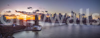 Sunset over city river wall mural with bridge architecture photography., GD9865