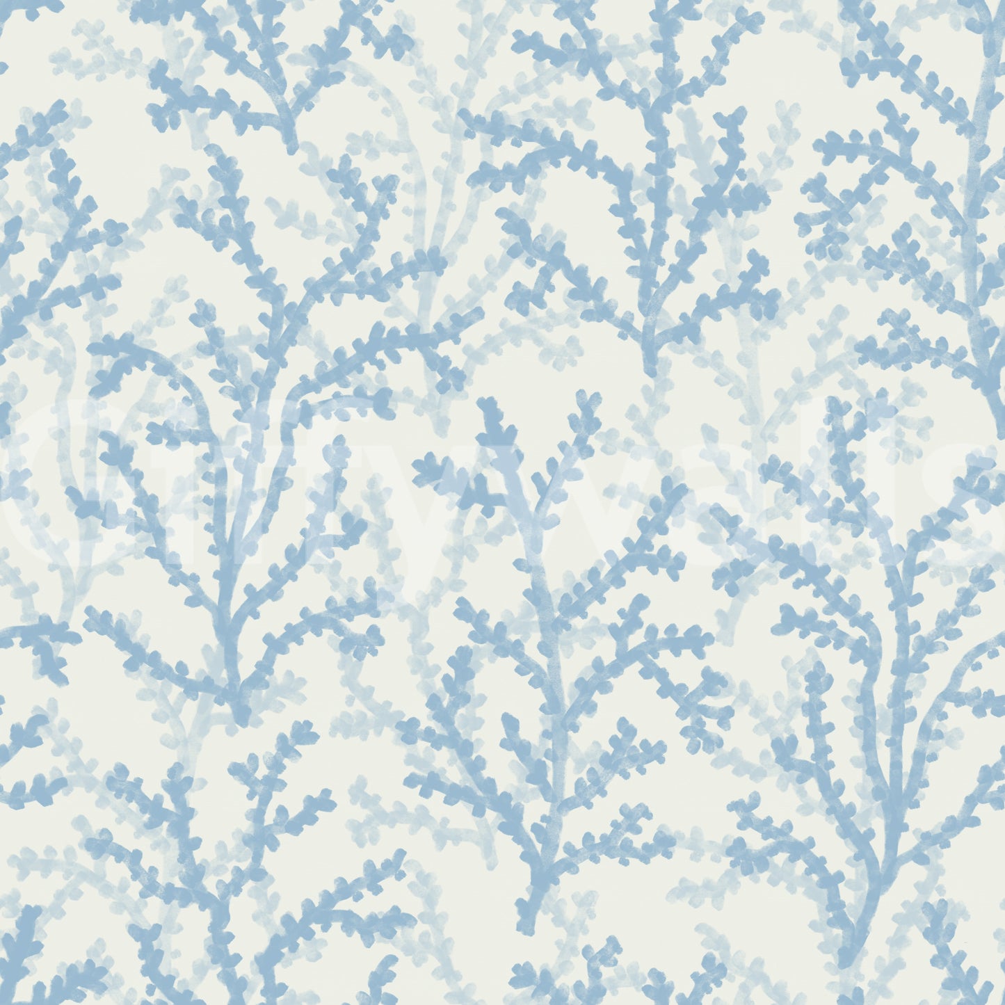 Light blue botanical branch pattern wallpaper on a white background., GD9874