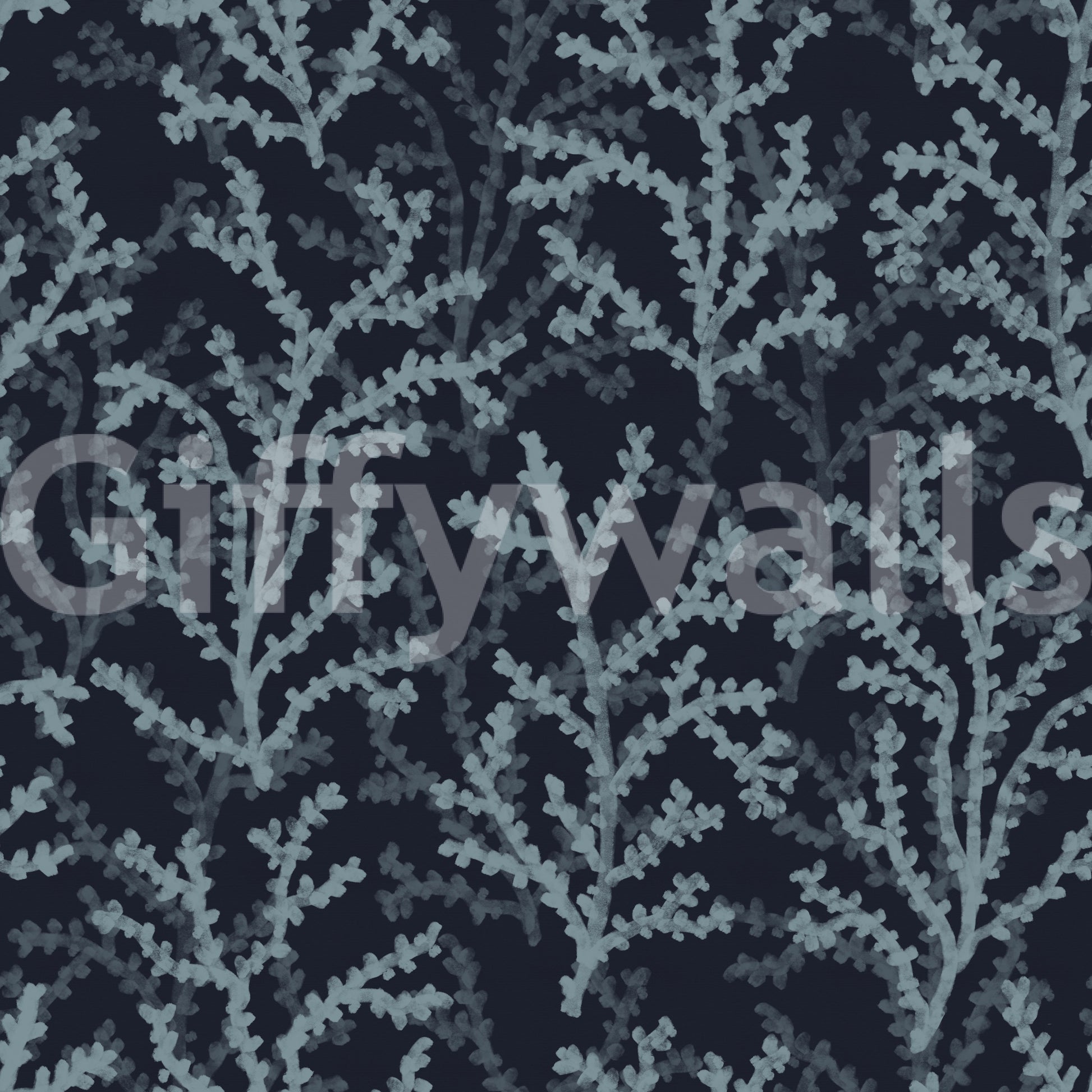 Dark gray painted wallpaper with contrasting light branching coral shapes.