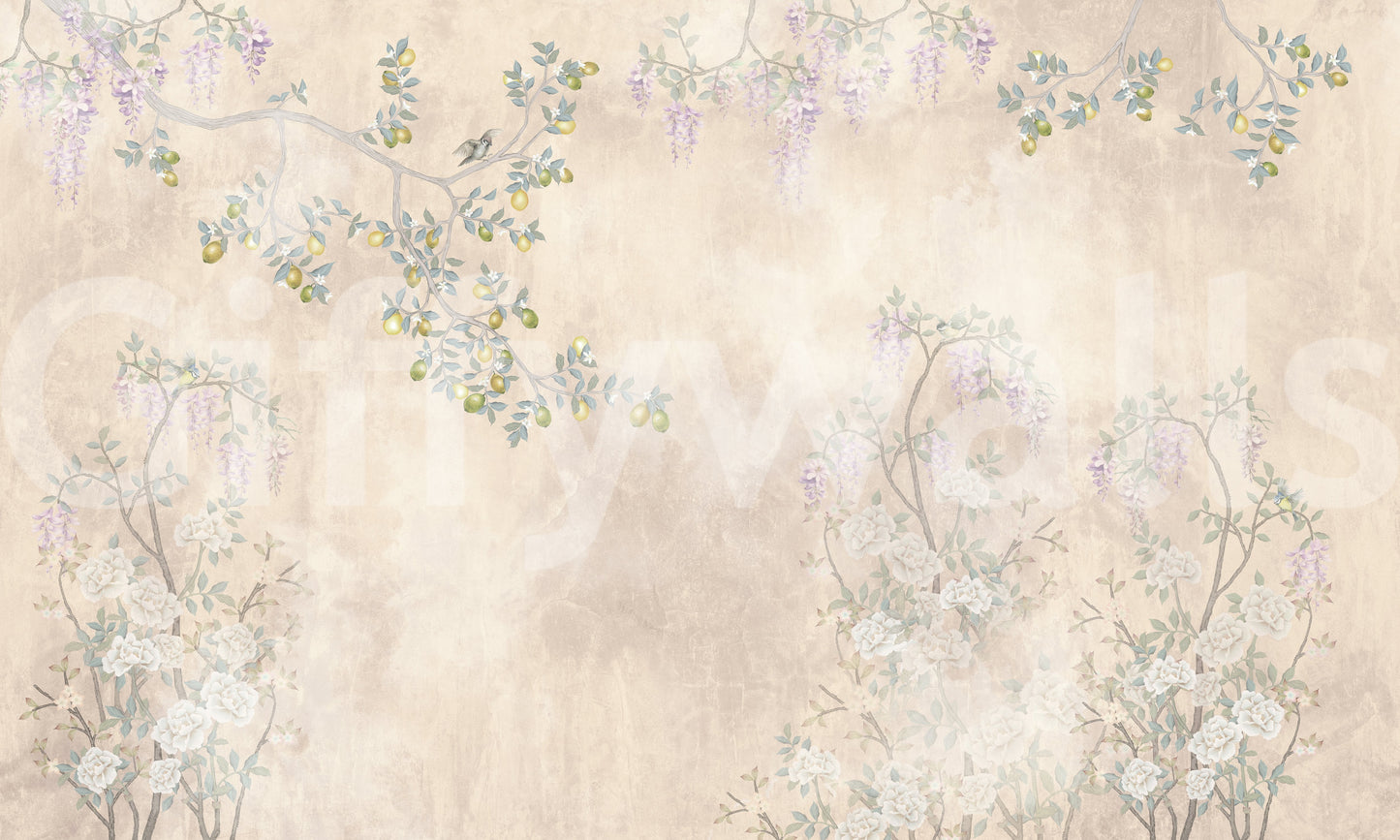Wisteria & Lemon Blossom Serenity Cream Wall Mural
