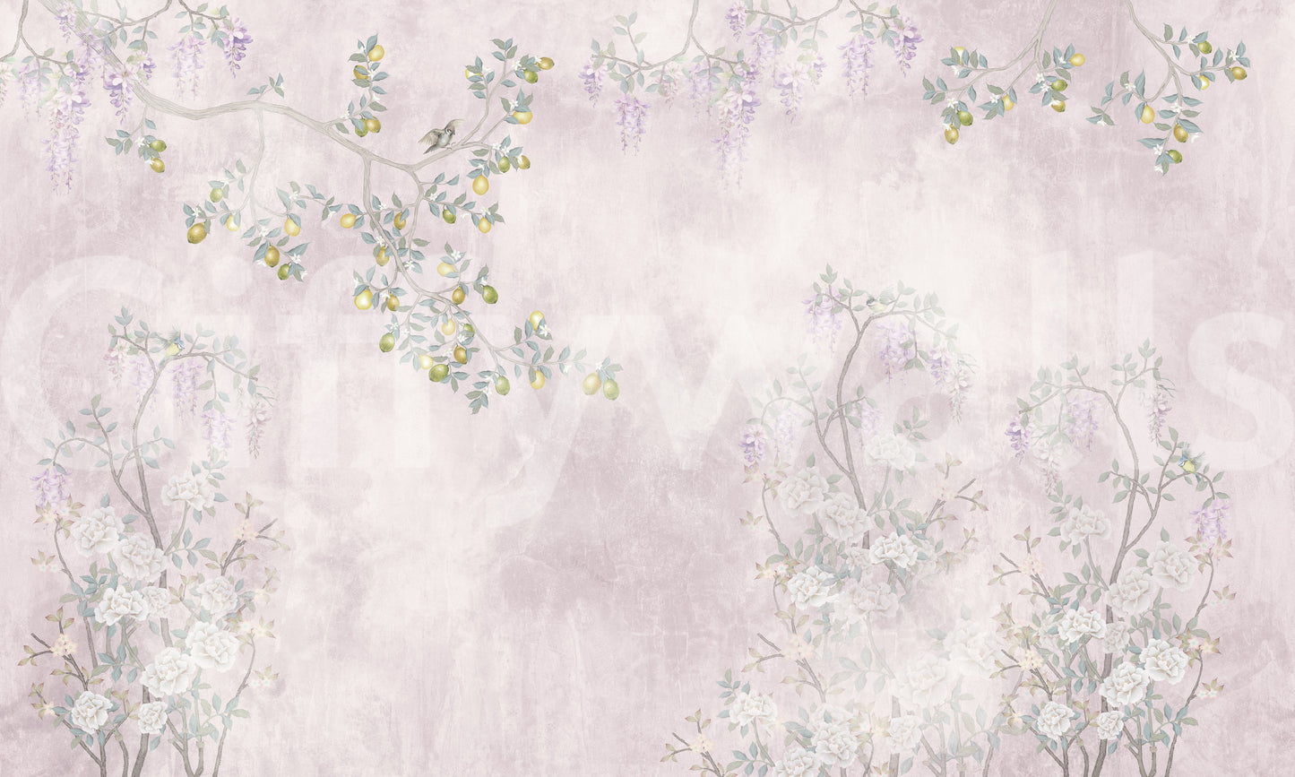 Wisteria & Lemon Blossom Serenity Pink Wall Mural
