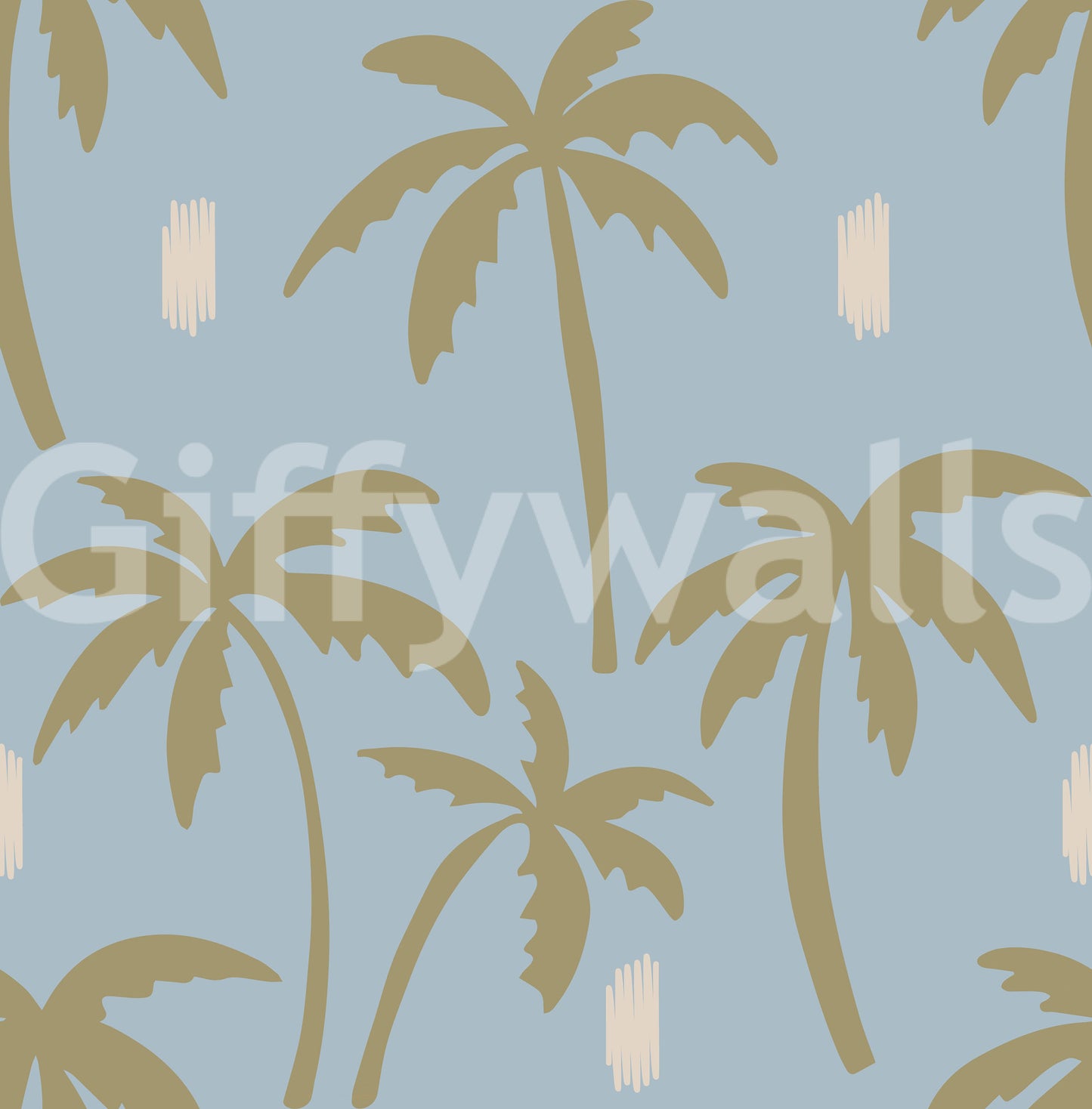 Repeating palm silhouettes flow seamlessly across this custom-size soft blue wallpaper., GD9902