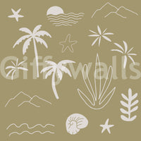 Earthy olive and cream pairing defines this olive green boho coastal wallpaper., GD9907
