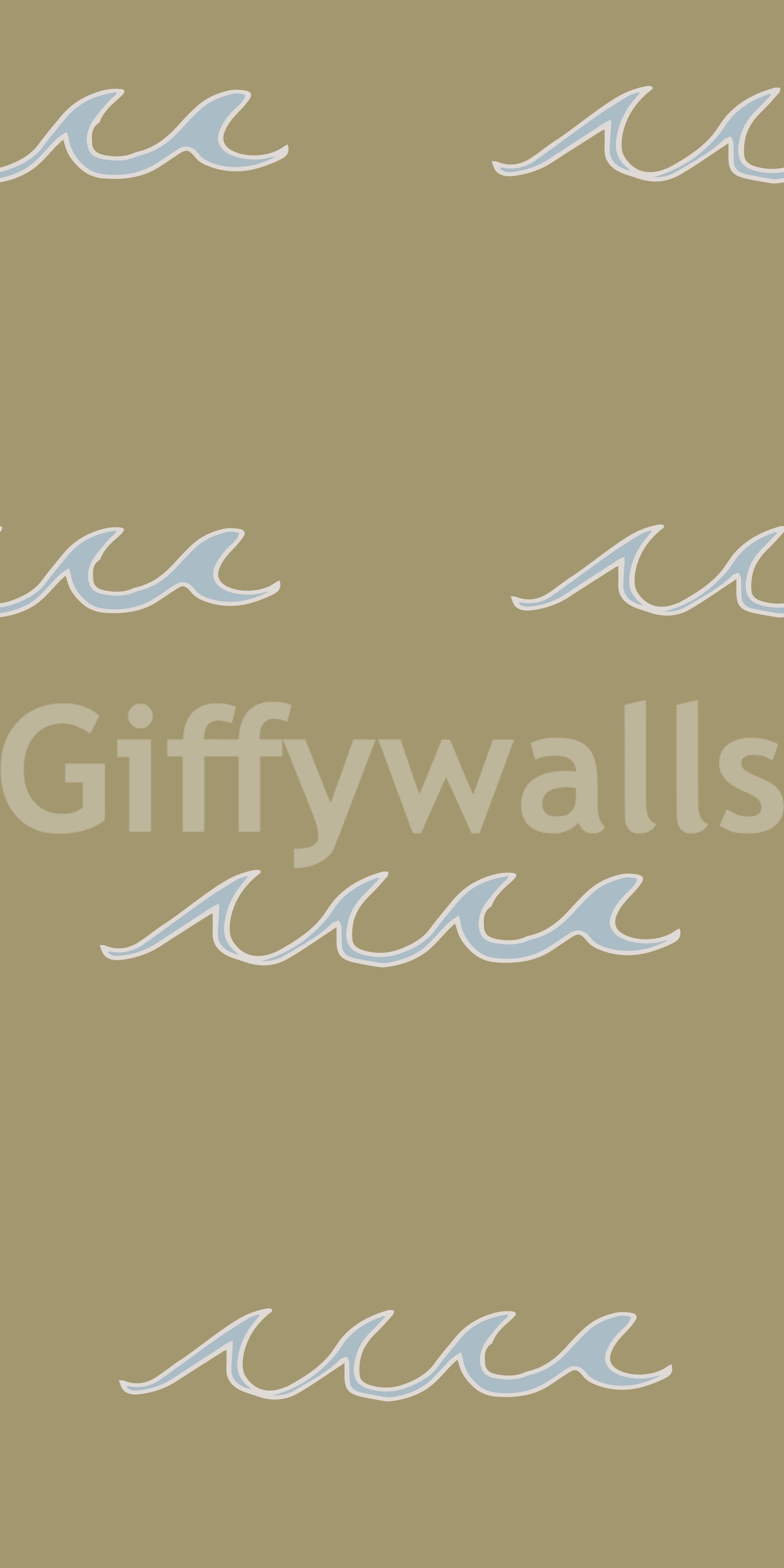 Sketchbook feel runs through every crest of olive coastal wave wallpaper
